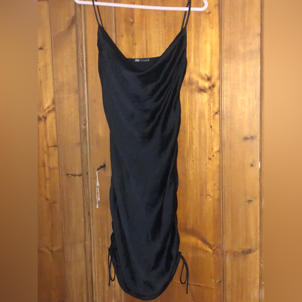 Zara- black silk slip dress sz. L